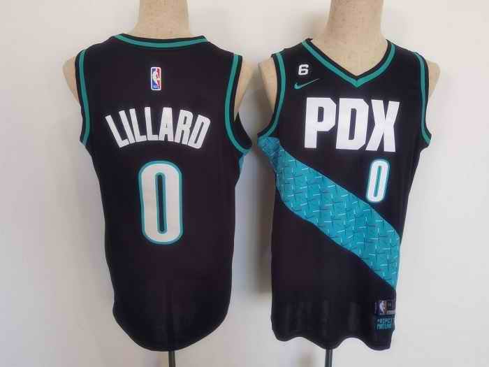 Youth Portland Trail Blazers #0 Damian Lillard 2022-23 Black With No.6 Patch City Edition Stitched Basketball Jersey