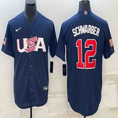 Men's USA Baseball #12 Kyle Schwarber 2023 Navy World Baseball Classic Stitched Jersey