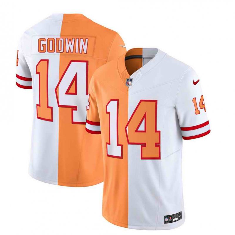 Men's Tampa Bay Buccaneers #14 Chris Godwin 2023 F.U.S.E. White/Orange  Split Throwback Limited Stitched Jersey