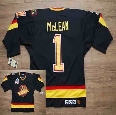 Canucks #1 Kirk Mclean Stitched Black CCM Throwback Vintage NHL Jersey