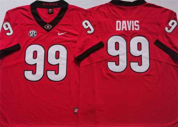 Men's Georgia Bulldogs #99 DAVIS Red College Football Stitched Jersey