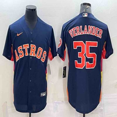 Men's Houston Astros #35 Justin Verlander Navy With Patch Cool Base Stitched Jersey