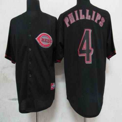 Reds #4 Brandon Phillips Black Fashion Stitched MLB Jersey