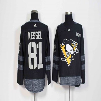 Men's Adidas Pittsburgh Penguins #81 Phil Kessel Black 1917-2017 100th Anniversary Stitched NHL Jersey