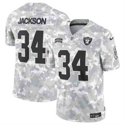 Men's  Las Vegas Raiders #34 Bo Jackson 2024 F.U.S.E Arctic Camo Salute to Service Limited Stitched Football Jersey