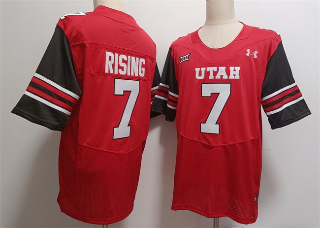 Men's Utah Utes #7 Cameron Rising Red Limited Stitched Football Jersey