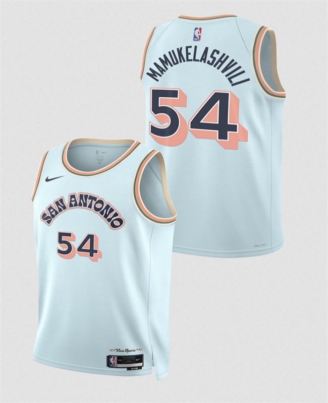 Men's San Antonio Spurs #54 Sandro Mamukelashvili Light Blue 2024/25 City Edition Stitched Basketball Jersey