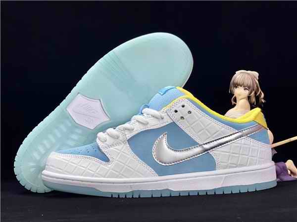 Women's Dunk Low SB White/Blue Shoes 0100