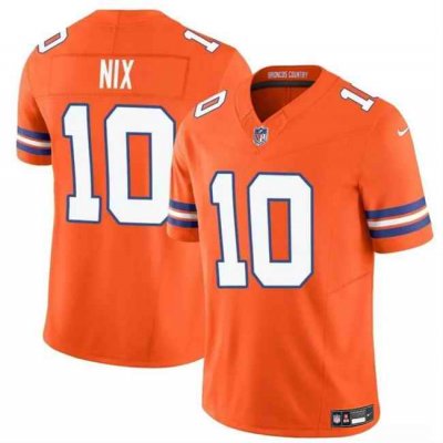 Men's Denver Broncos #10 Bo Nix Orange F.U.S.E. Mile High Collection 1977 Throwback Vapor Limited Stitched Football Jersey