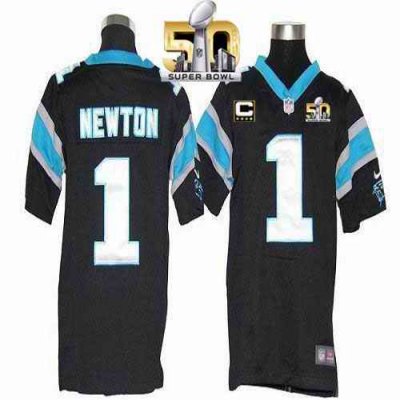 Nike Panthers #1 Cam Newton Black Team Color With C Patch Super Bowl 50 Youth Stitched NFL Elite Jersey