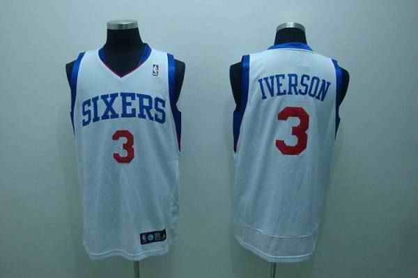 76ers #3 Allen Iverson Stitched White NBA Jersey