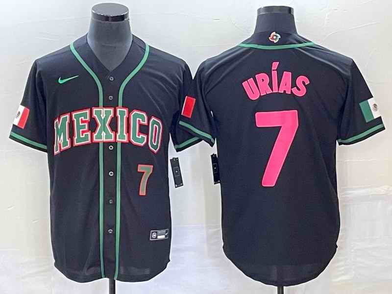 Men's Mexico Baseball #7 Julio Ur'as 2023 Black World Baseball With Patch Classic Stitched Jersey