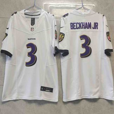 Men's Baltimore Ravens #3 Odell Beckham Jr. White 2023 F.U.S.E.  Vapor Untouchable Stitched Football Jersey