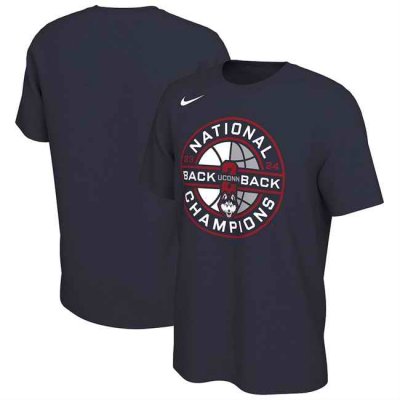 Men's UConn Huskies Navy 2024 Back-To-Back Basketball National Champions T-Shirt