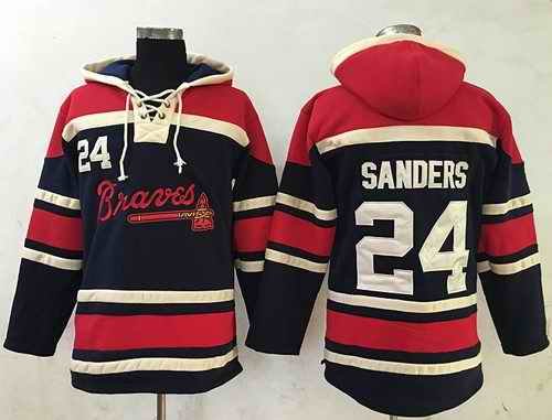 Braves #24 Deion Sanders Navy Blue Sawyer Hooded Sweatshirt MLB Hoodie