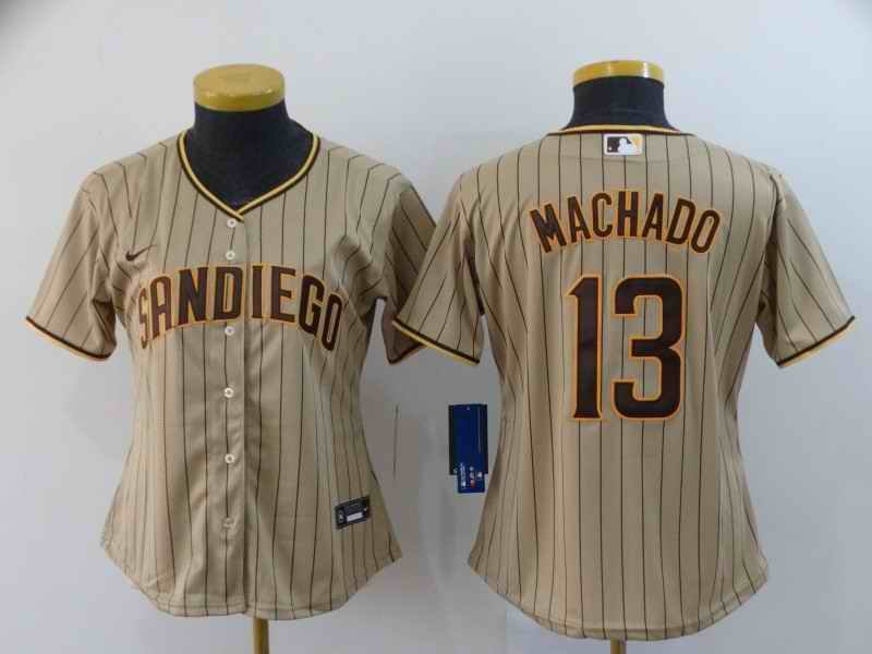 Women's San Diego Padres #13 Manny Machado Tan Brown Cool Base Stitched MLB Jersey(Run Small)