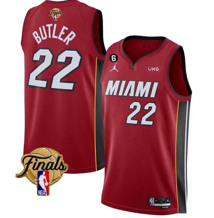 Men's Miami Heat #22 Jimmy Butler Red 2023 Finals Statement Edition With NO.6 Patch Stitched Basketball Jersey