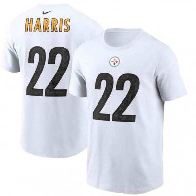 Men's Pittsburgh Steelers #22 Najee Harris 2021 White NFL Draft First Round Pick Player Name & Number T-Shirt