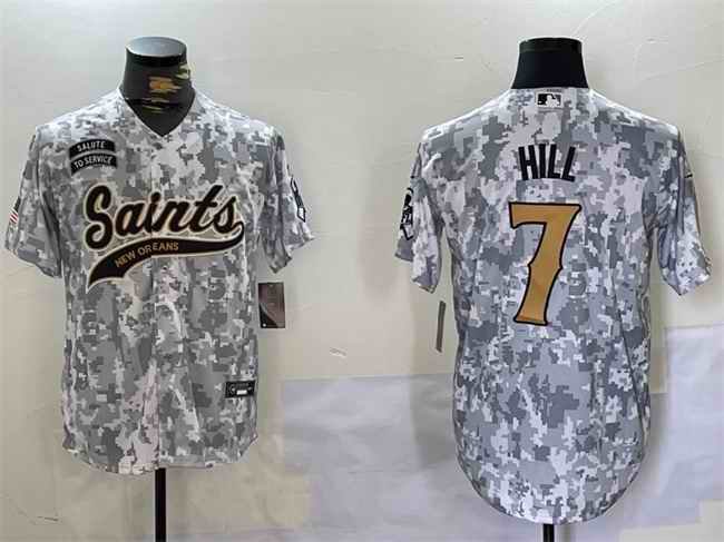 Men's New Orleans Saints #7 Taysom Hill 2024 Arctic Camo Salute to Service Stitched Baseball Jersey