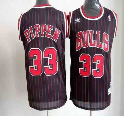 Bulls #33 Scottie Pippen Black With Red Strip Throwback Stitched NBA Jersey