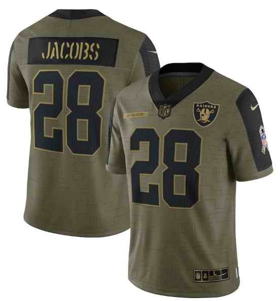 Men's Las Vegas Raiders #28 Josh Jacobs 2021 Olive Salute To Service Limited Stitched Jersey