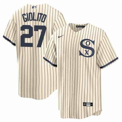 Men's Chicago White Sox #27 Lucas Giolito 2021 Cream/Navy Name&Number Field of Dreams Cool Base Stitched Jersey