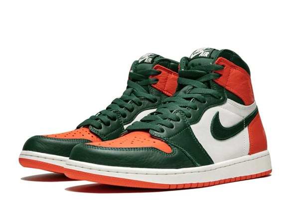 Men's Running Weapon Air Jordan 1 High Green/Orange Shoes 0407