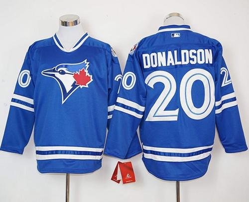 Blue Jays #20 Josh Donaldson Blue Long Sleeve Stitched MLB Jersey