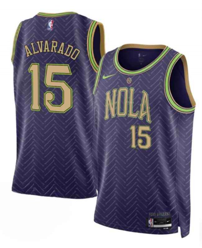 Men's New Orleans Pelicans #15 Jose Alvarado Purple 2024-25 City Ediiton Stitched Basketball Jersey