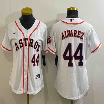 Women's Houston Astros #44 Yordan Alvarez White With Patch Cool Base Stitched Baseball Jersey(Run Small)