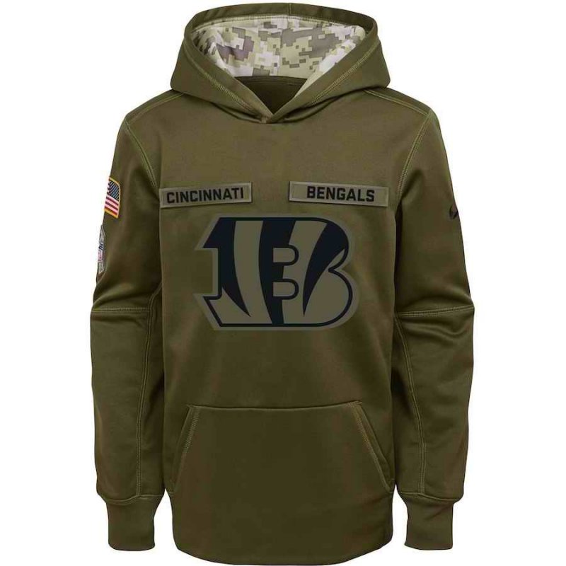 Youth Cincinnati Bengals Olive Salute to Service Pullover Performance NFL Hoodie