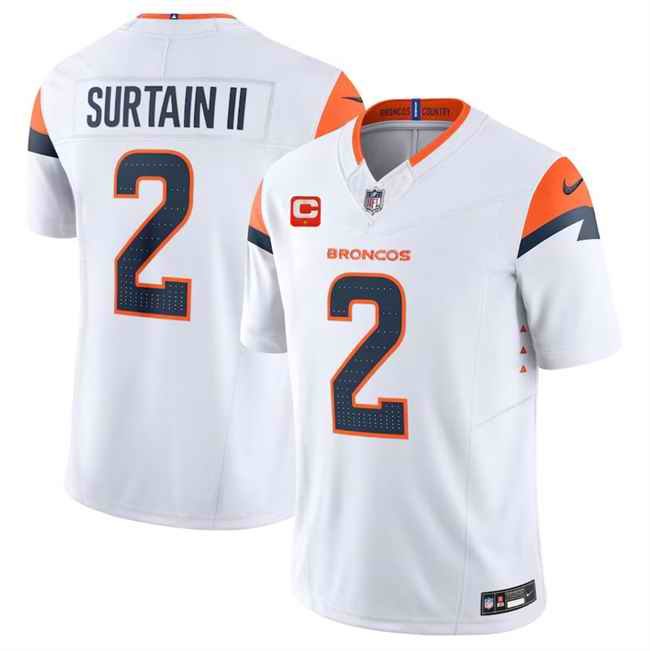 Men's Denver Broncos #2 Pat Surtain II White 2024 F.U.S.E. With 1-Star C Patch Vapor Limited Stitched Football Jersey