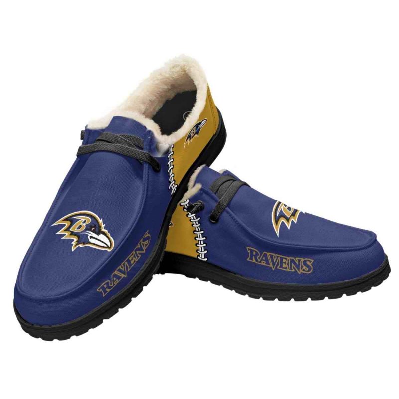 Men's Baltimore Ravens Loafers Lace Up Fuzzy Lined Shoes 001 (Pls check description for details)