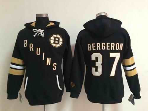 Boston Bruins #37 Patrice Bergeron Black Women's Old Time Heidi NHL Hoodie