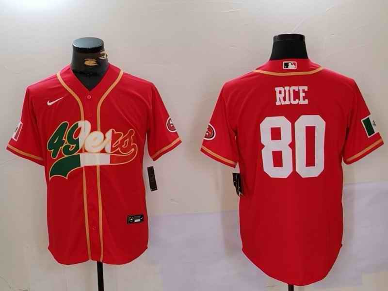 Men's San Francisco 49ers #80 Jerry Rice Red Mexico With Patch Stitched Baseball Jersey