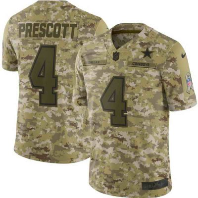 Youth Dallas Cowboys #4 Dak Prescott 2018 Camo Salute to Service Limited Stitched NFL Jersey