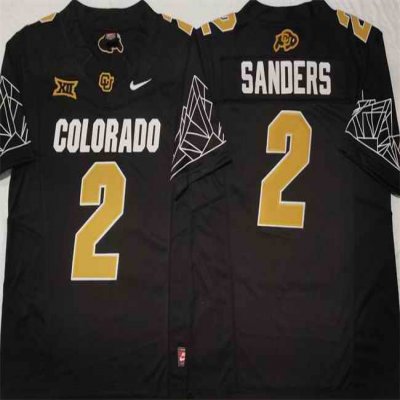 Men's Colorado Buffaloes #2 Shedeur Sanders Black With Big 12 XII Patch 2024 F.U.S.E Stitched Football Jersey