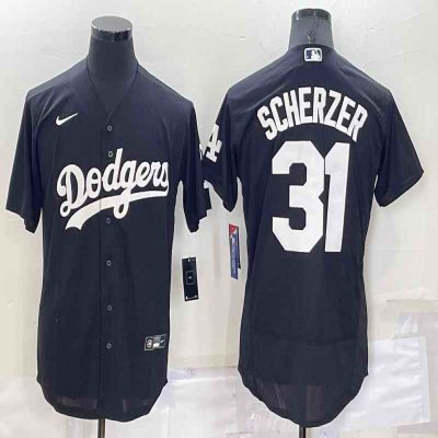 Men's Los Angeles Dodgers #31 Max Scherzer Black Flex Base Stitched Baseball Jersey