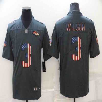 Men's Denver Broncos #3 Russell Wilson Grey Salute To Service USA Flag Fashion Limited Stitched Jersey