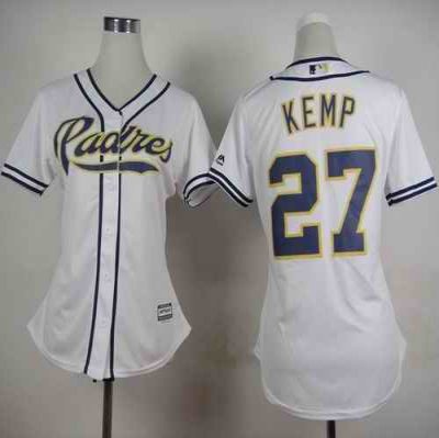 Padres #27 Matt Kemp White Home Women's Stitched MLB Jersey