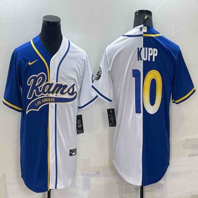 Men's Los Angeles Rams #10 Cooper Kupp Royal/White Split With Patch Cool Base Stitched Baseball Jersey