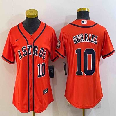 Women's Houston Astros #10 Yuli Gurriel Orange With Patch Cool Base Stitched Baseball Jersey(Run Small)