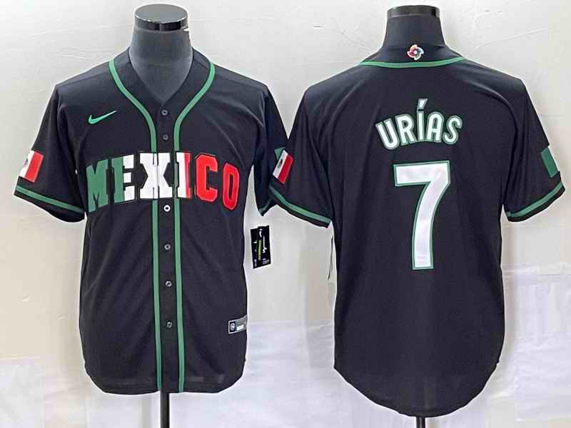 Men's Mexico Baseball #7 Julio Ur'as 2023 Black World Baseball With Patch Classic Stitched Jersey