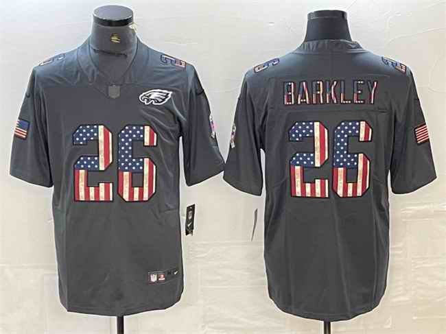 Men's Philadelphia Eagles #26 Saquon Barkley Grey Salute To Service USA Flag Fashion Limited Stitched Jersey