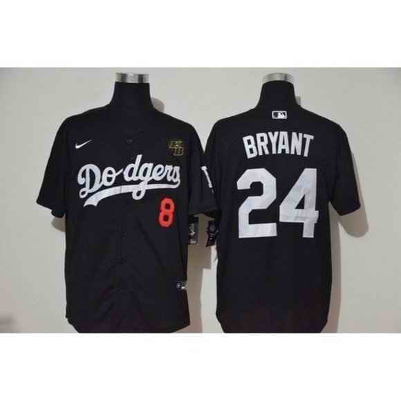 Men's Los Angeles Dodgers Front #8 Back #24 Kobe Bryant Black 2020 KB Patch Cool Base Stitched Jersey