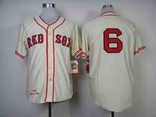 Mitchell And Ness 1946 Red Sox #6 Johnny Pesky Cream Throwback Stitched MLB Jersey