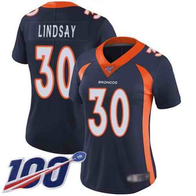 Women's  Denver Broncos #30 Phillip Lindsay 2019 Navy 100th Season Vapor Untouchable Limited NFL Stitched NFL Jersey(Run Small)