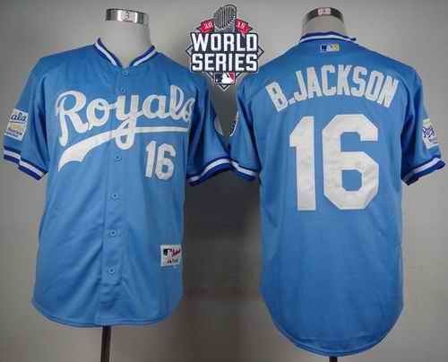 Royals #16 Bo Jackson Light Blue 1985 Turn Back The Clock W/2015 World Series Patch Stitched MLB Jersey