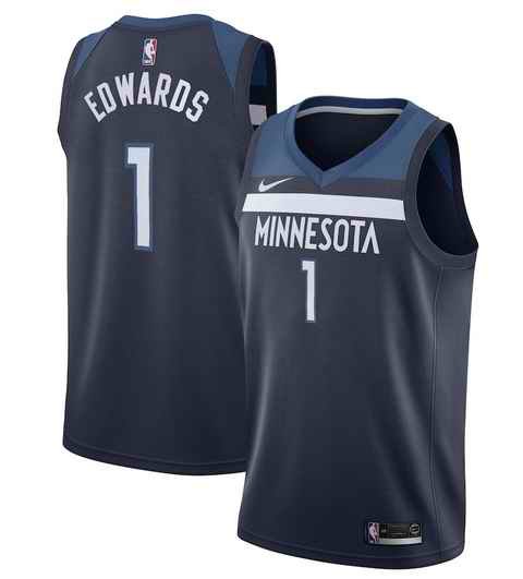 Men's Minnesota Timberwolves #1 Anthony Edwards Navy Icon Edition Stitched Jersey