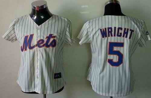 Mets #5 David Wright Cream(Blue Strip) Women's Fashion Stitched MLB Jersey